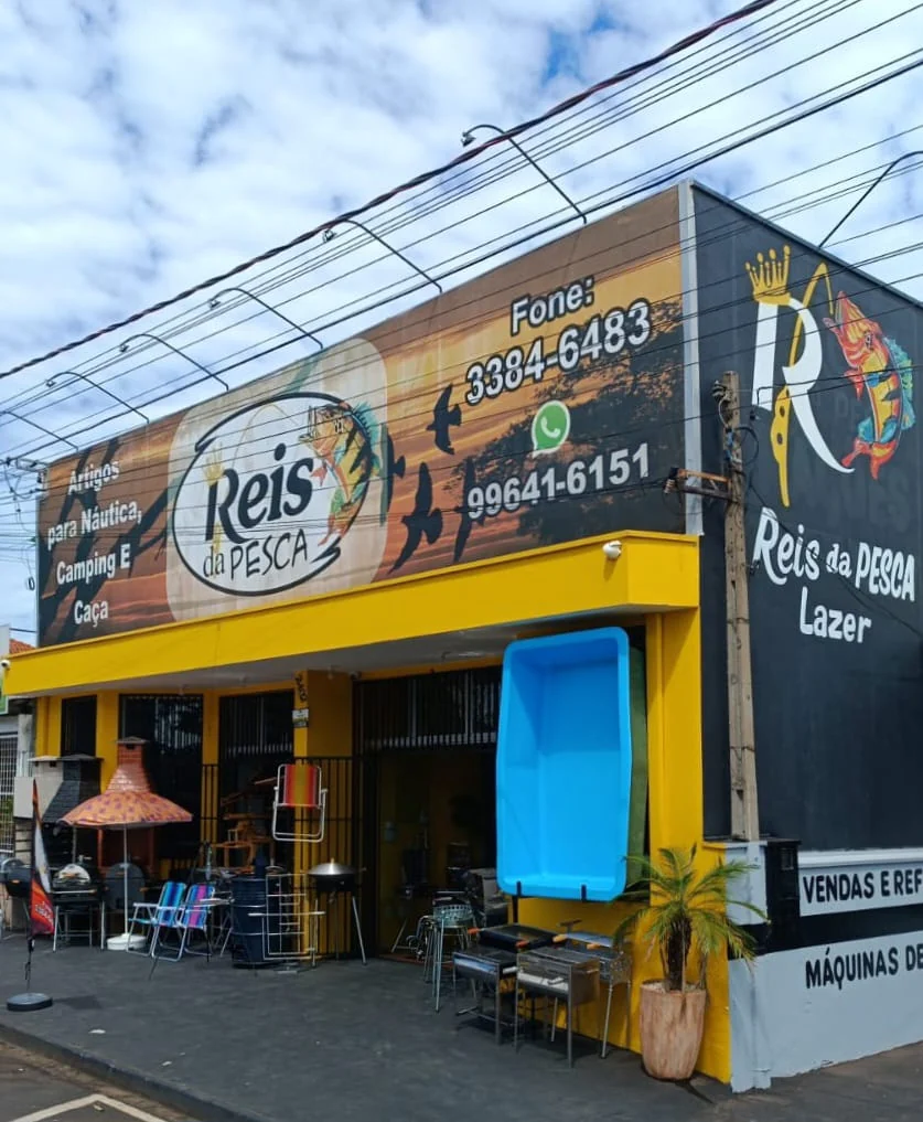 Fachada real da loja Reis da Pesca em Matão